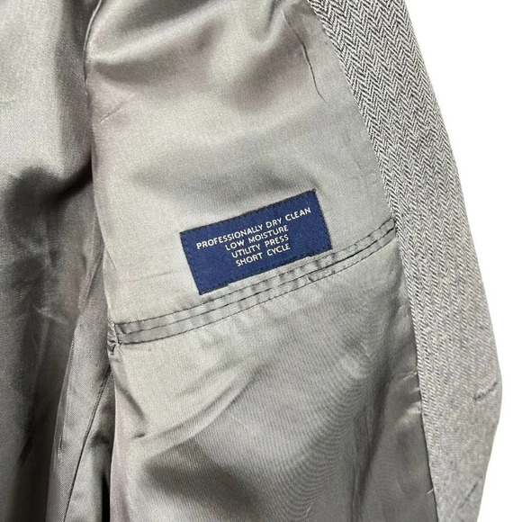 JOS A BANK Gordon Blazer Beige Herringbone Jacket Sport Coat Wool Silk Linen 40R - Picture 5 of 8